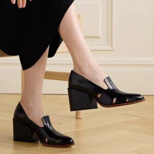 NIB$1150 GABRIELA HEARST Eliza Cut-Out Heeled Leather Loafers Pumps 37, US 6